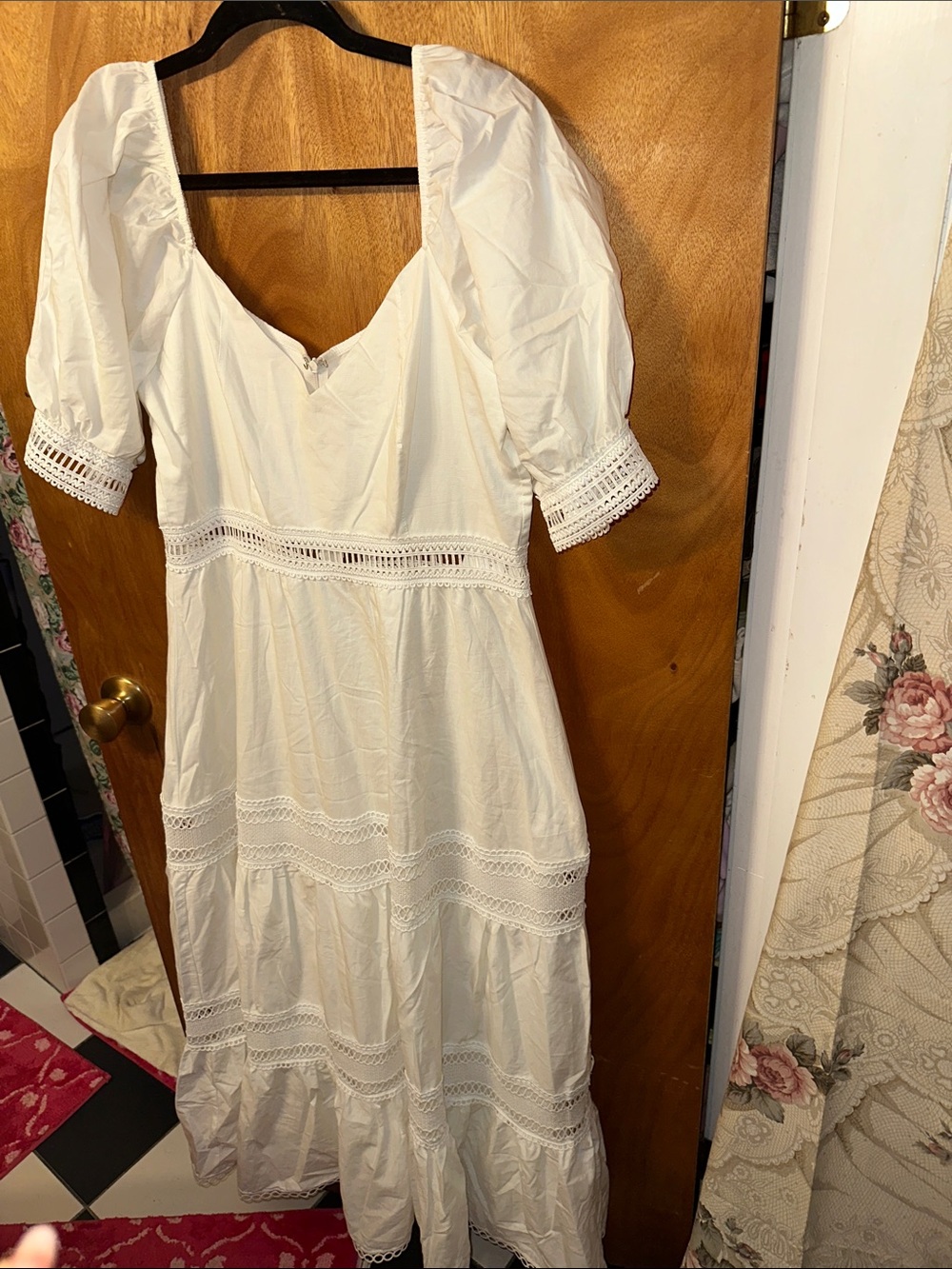 Peixoto White Eyelet Puff-Sleeve Maxi Dress